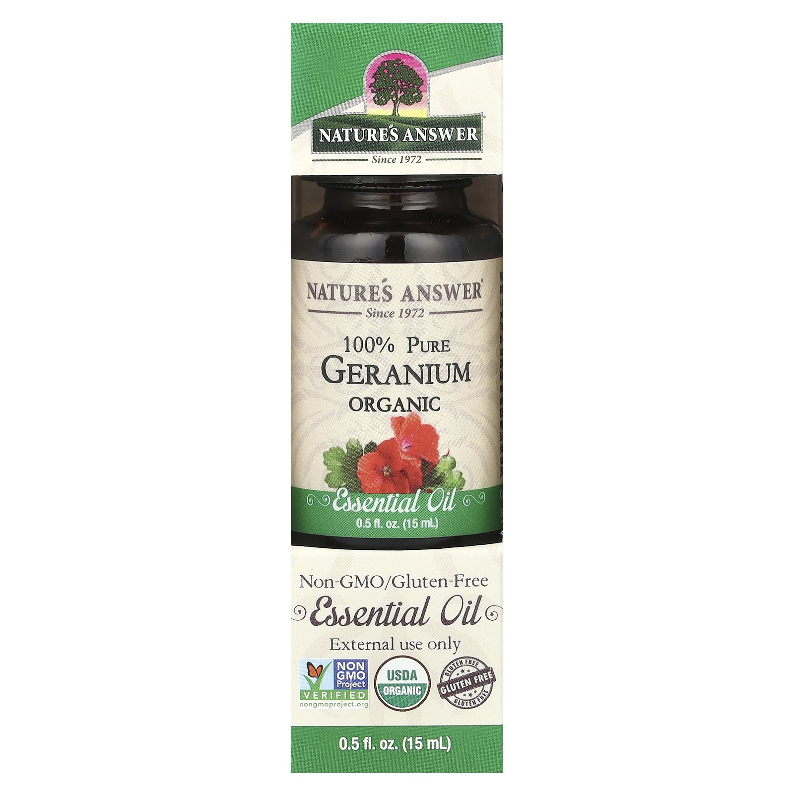 Nature s Answer Geranium Organic Essential Oil 0 5 fl oz 15 ml Gluten-Free,