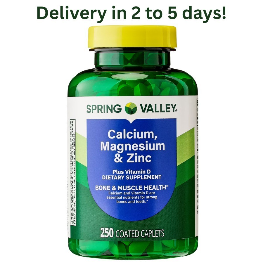 Spring Valley Calcium Magnesium & Zinc Plus Vitamin D3 Coated Caplets, 250 Count