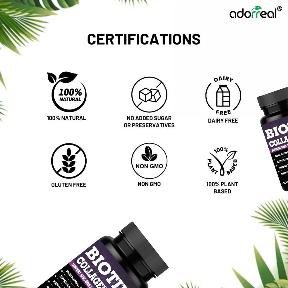 Ador.real Biotin 10000mcg 60 Caps Pack of 5 Hair Skin Formula