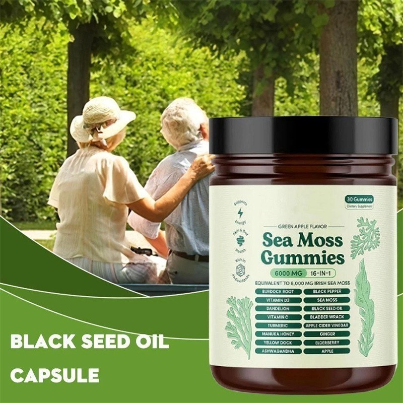 16 in 1 Organic Sea Moss Gummy | Irishmoss Extract 1500Mg | Green Apple Flavor-