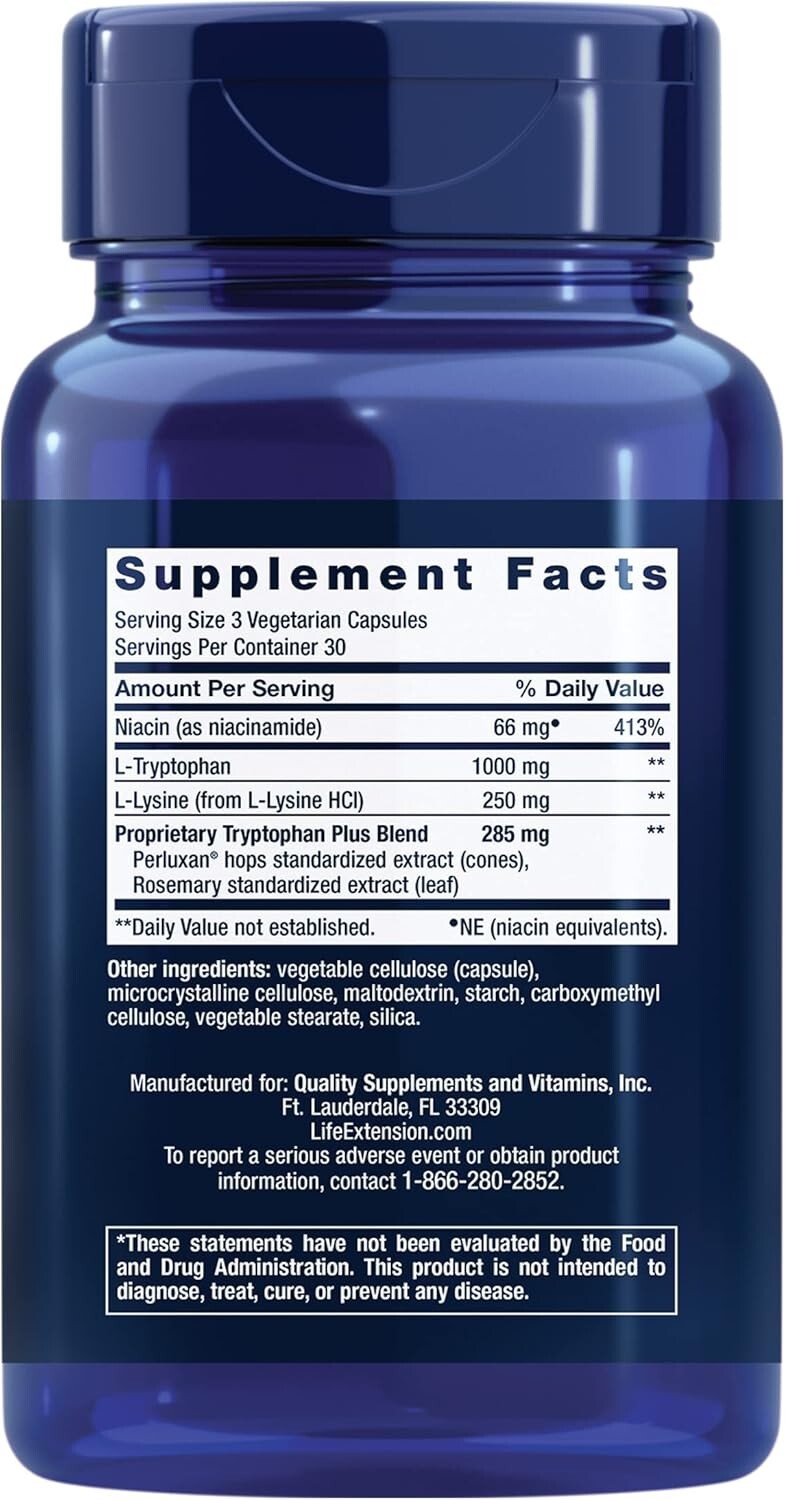Life Extension Optimized Tryptophan Plus 1000mg 90 vegetarian capsules