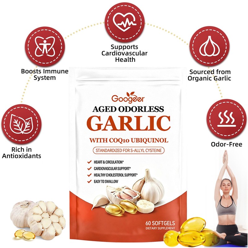 Odorless Aged-Resilia Garlic Extract 600mg Softgels (60 Count) with CoQ10