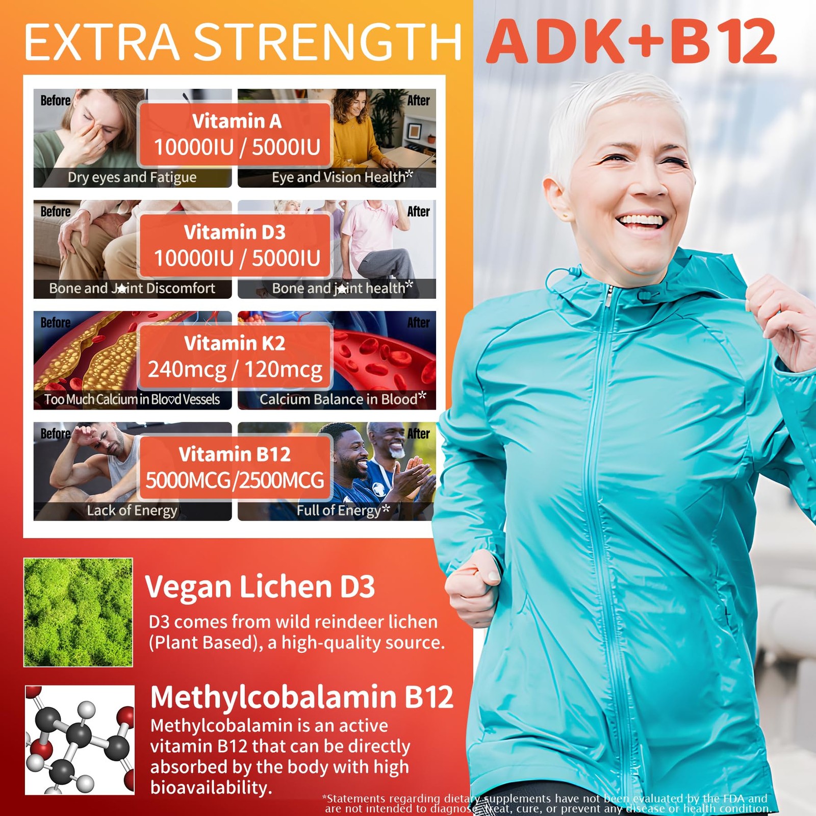 SugarFree ADK+Vitamin B12 Gummies Vitamin D3 K2 10,000IU/ 5000IU, B12 5000mc…