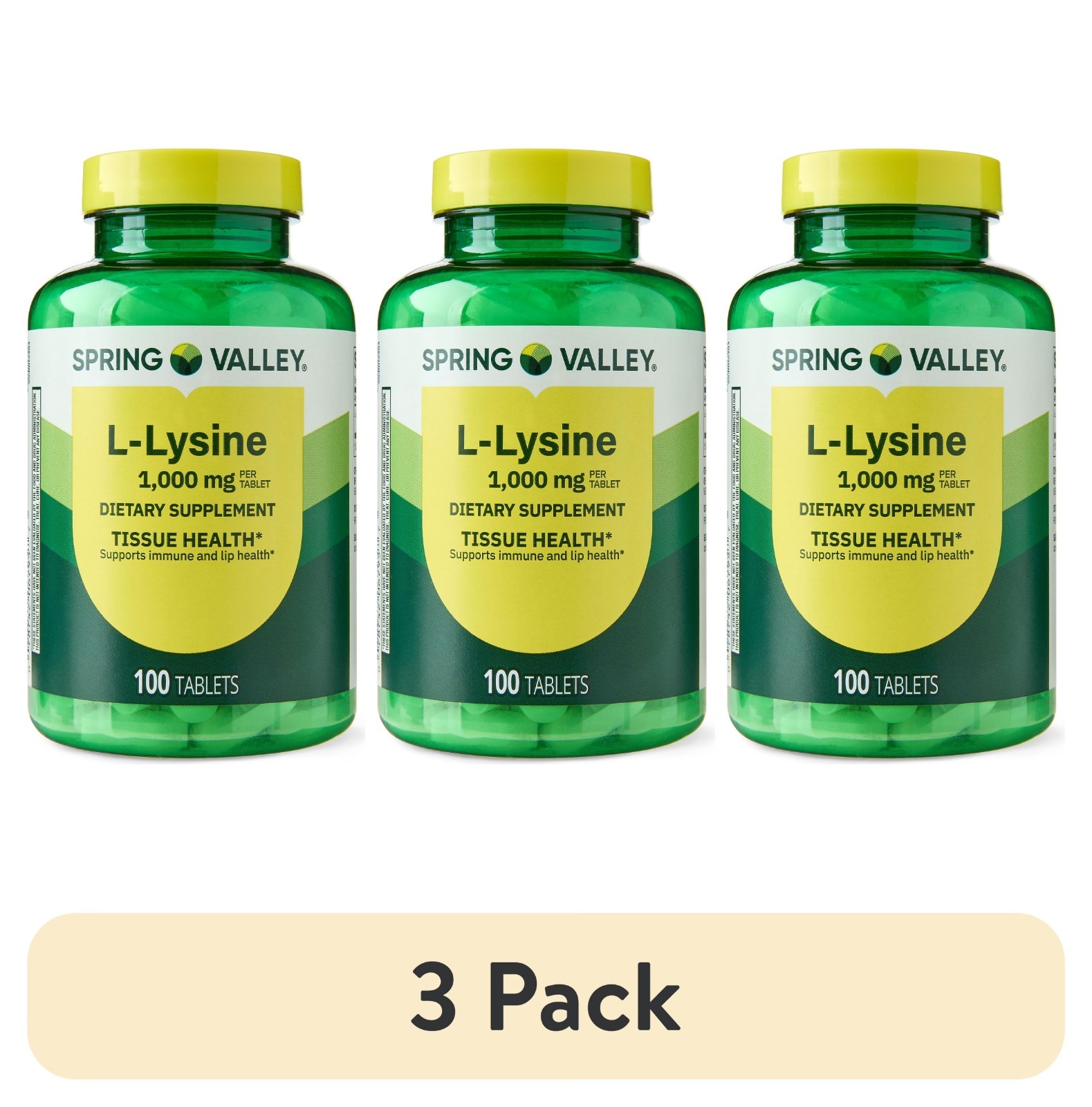 (Pack of 3) Spring Valley L-Lysine Dietary Supplements, 1000 mg, 100 Count