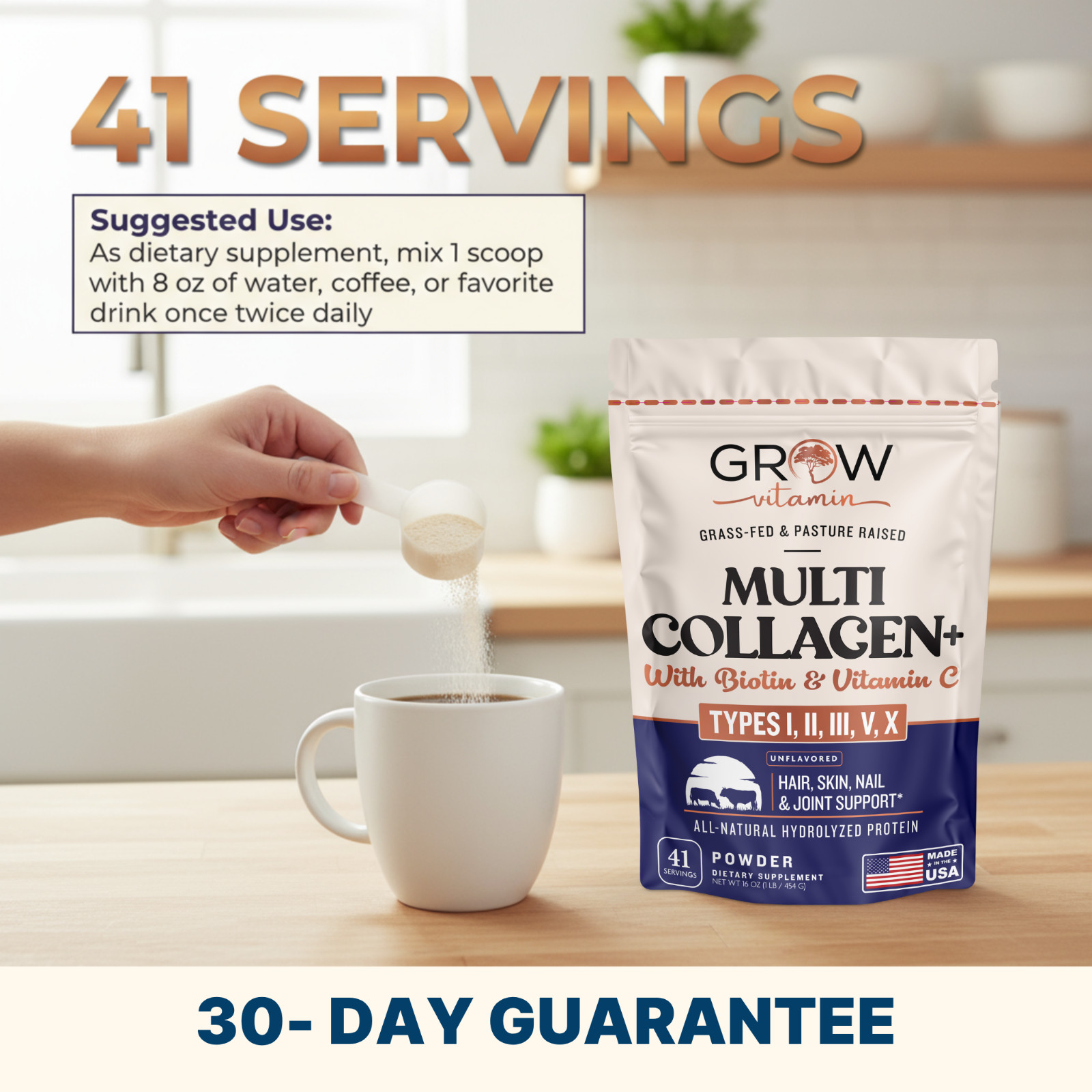 Grow Vitamin Beyond Collagen Multi Collagen Powder for Women – (41 Servings)