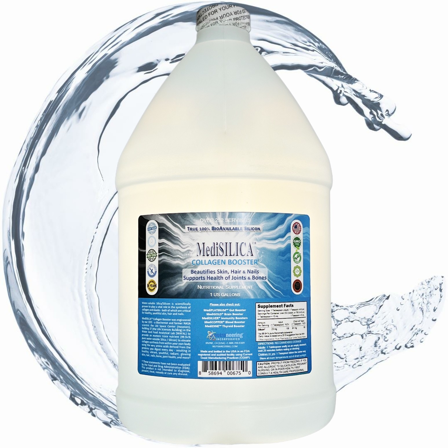 MediSILICA™ Collagen Booster True Water-Soluble Silica Nutrient: 1 Gal Plastic