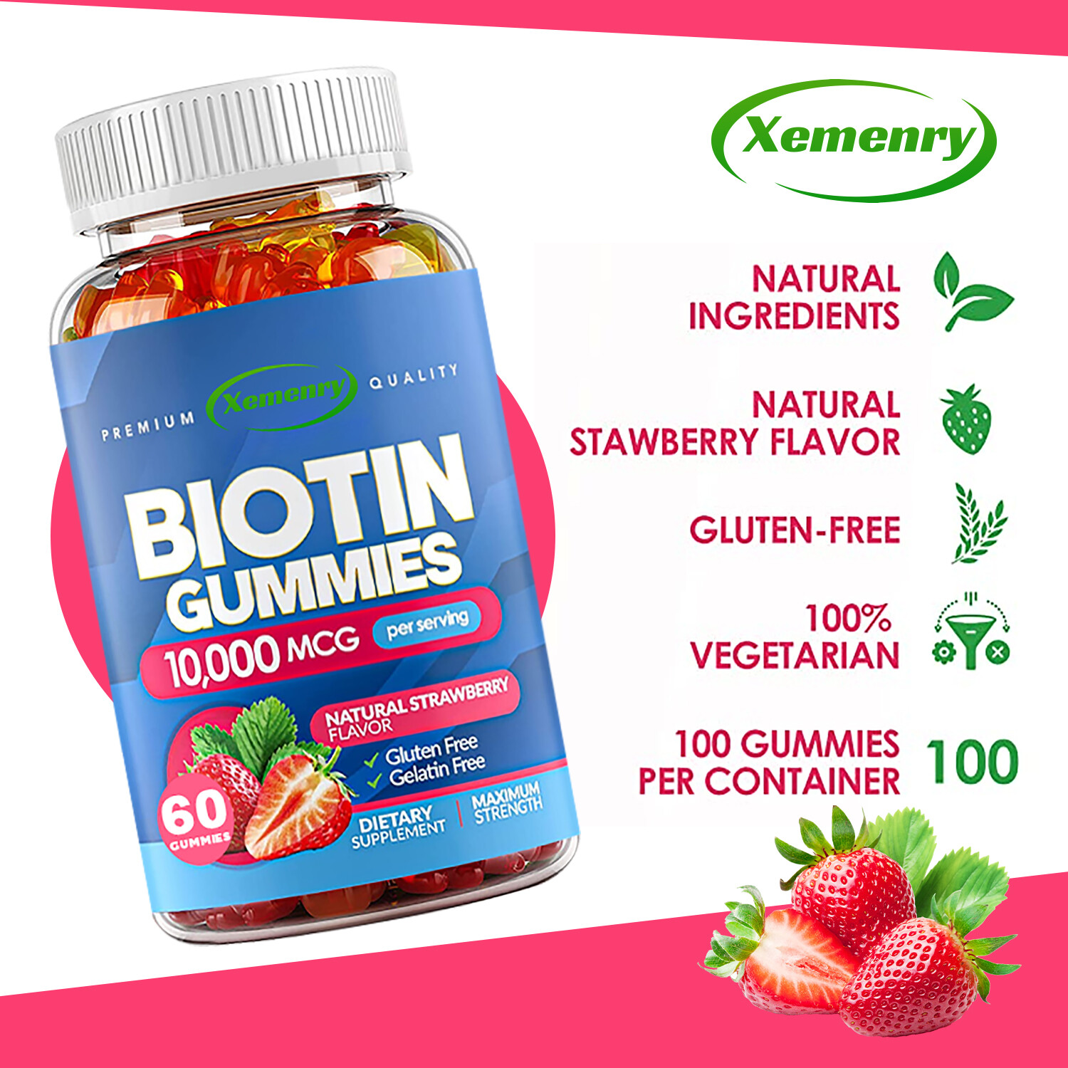 Biotin Gummies 10,000mcg – Healthy Hair Skin Nails Growth Lower Cholesterol