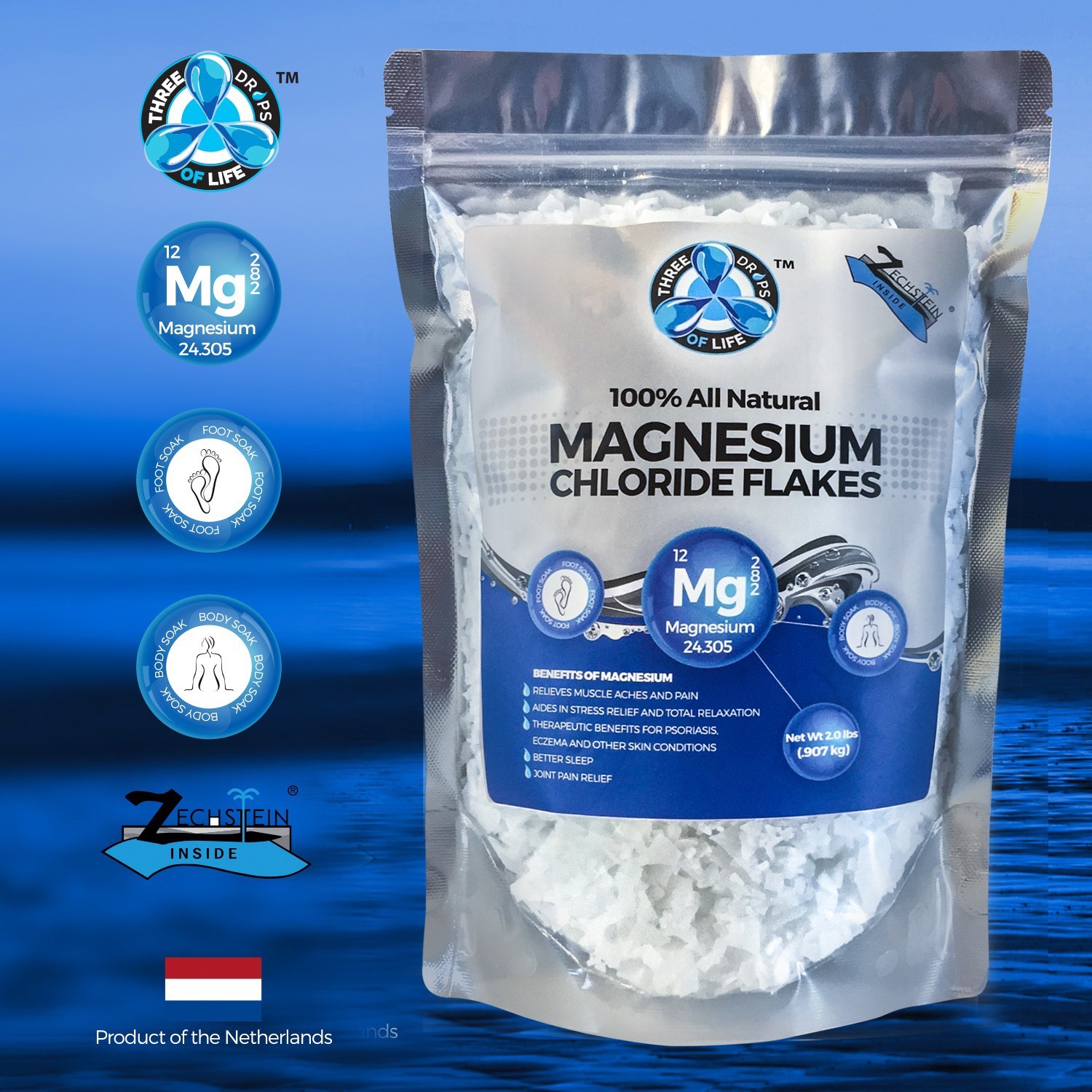 Magnesium Chloride Flakes – All Natural from the Zechstein Seabed – 2 lbs