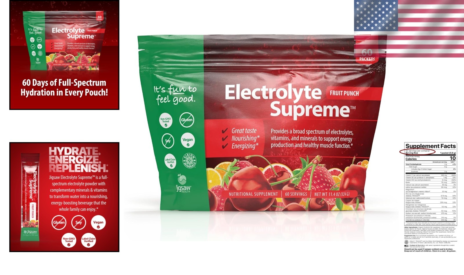 Powerful Energy Boosting Electrolytes – 60 Servings | Gluten-Free Formula