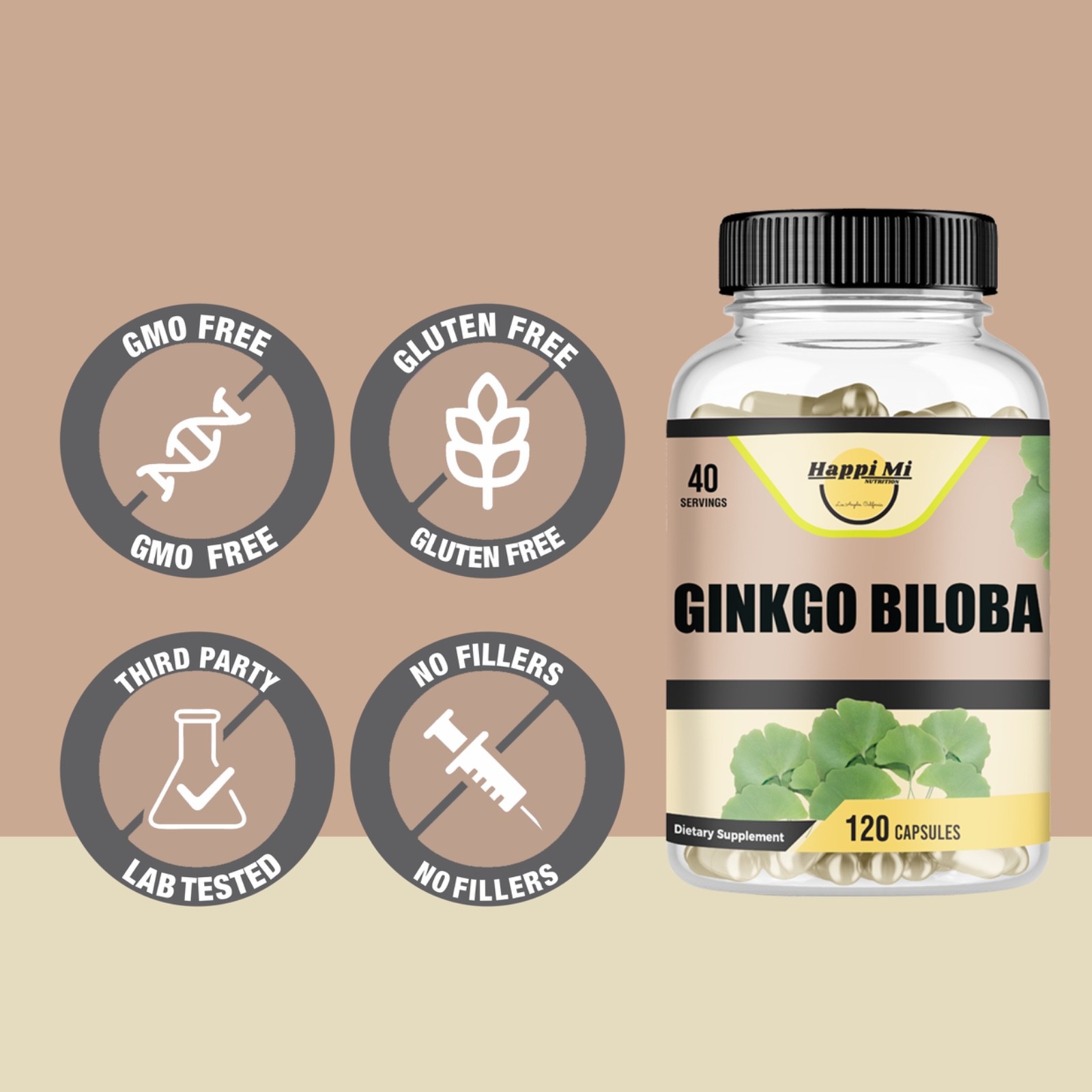 Ginkgo Biloba Organic 1800mg Per Serving, 120 Veggie Capsule