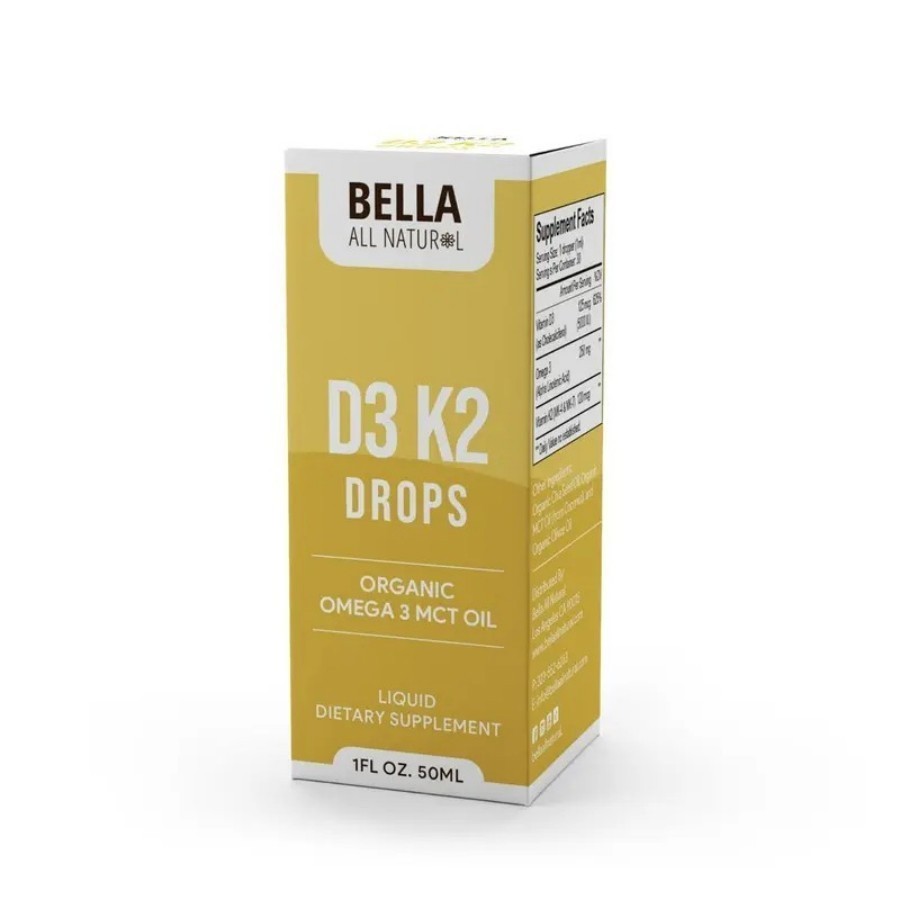 Bella All Natural Vitamin D3 K2 Drops Organic Omega 3 MCT Oil 50ml Supplement