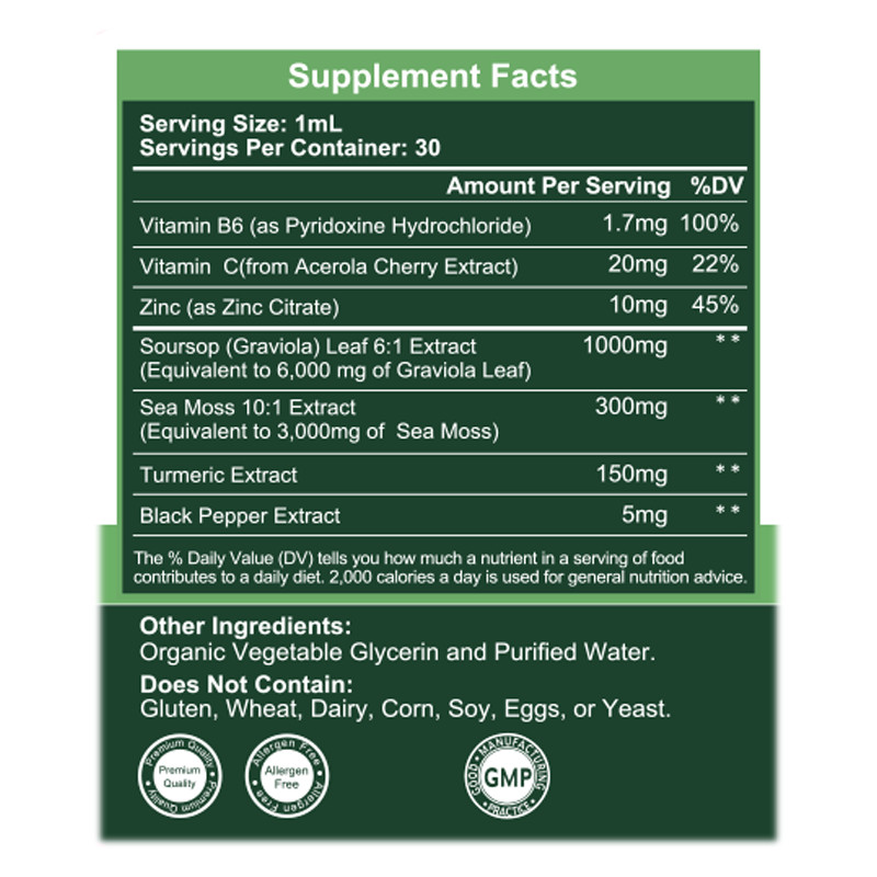 Soursop Multivitamin Liquid Drops, Bitters Liquid, Organic Soursop Leaf Extract