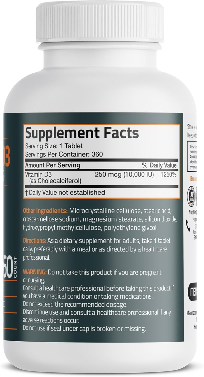 Vitamin D3 10,000Iu (250Mcg) Healthy Muscle Function and Immune Support, Non-Gmo