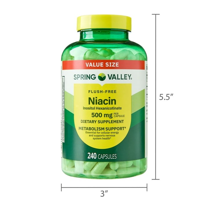Spring Valley Flush Free Niacin 500mg Metabolism Support Capsules, 240 Count
