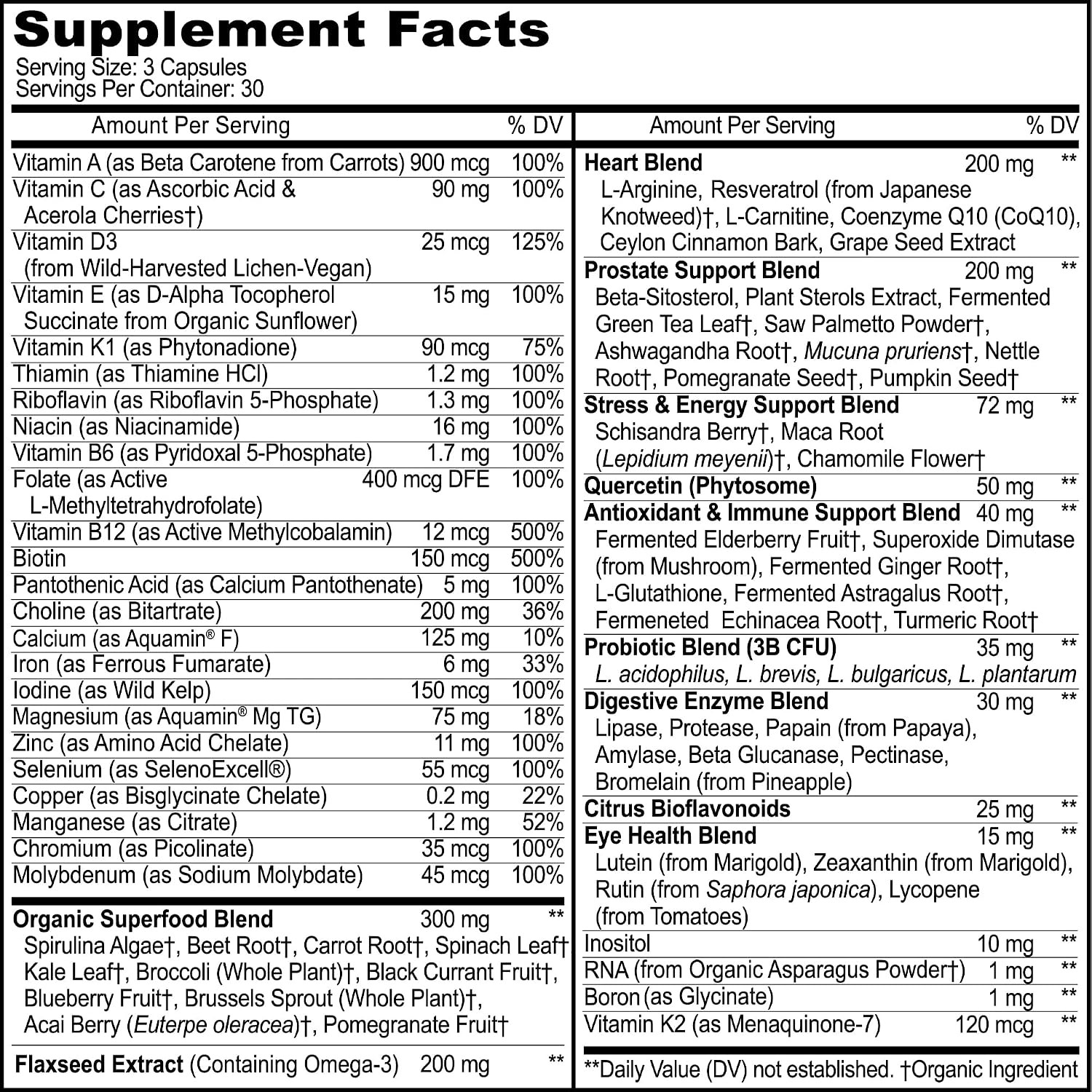 Mens Multivitamins Daily Energy Iron 44 Organic Whole Food Supplements