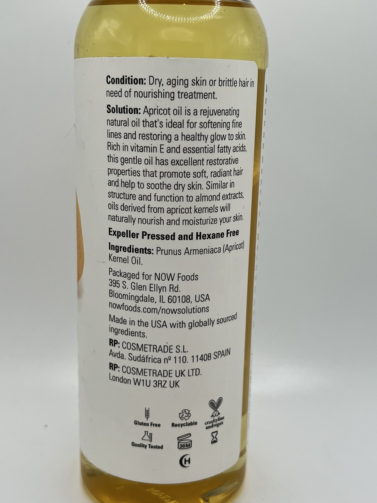 Now Foods Solutions Apricot Oil 16 fl oz 473 ml All-Natural Moisturizer