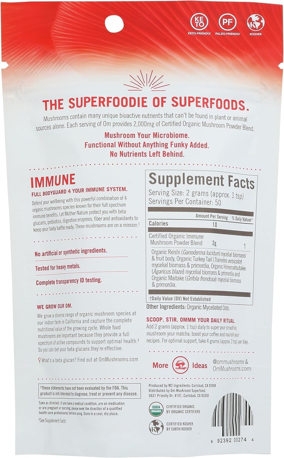 OM MUSHROOM SUPERFOOD Immune Blend Mushroom Powder Superfood Supplement, 3.5