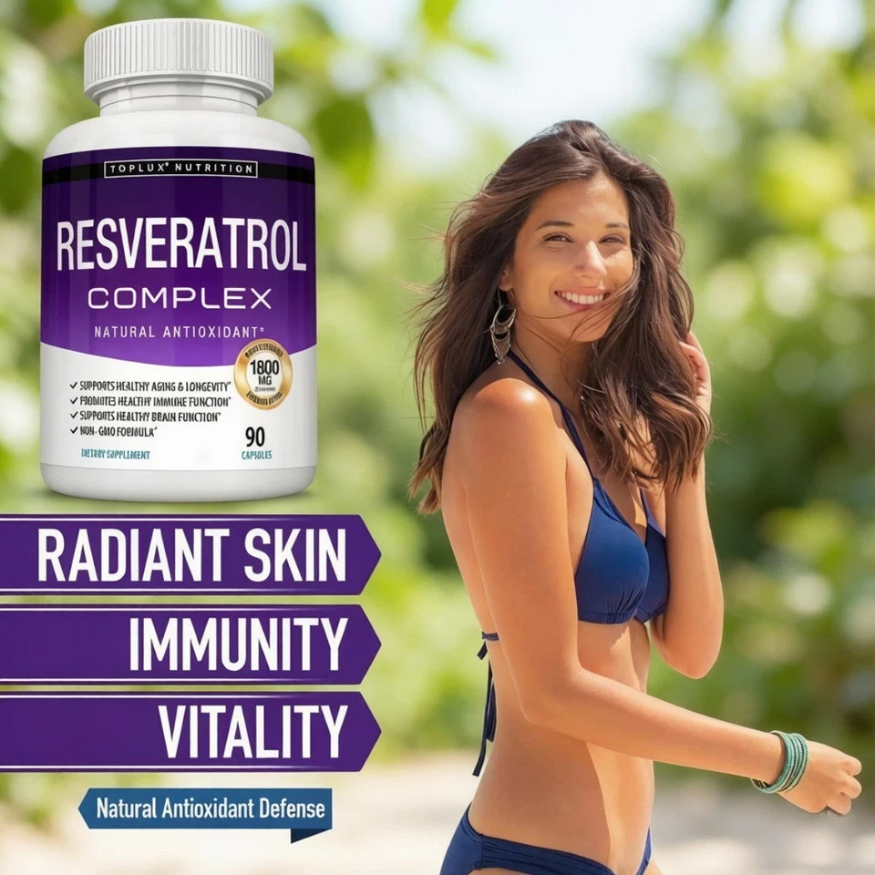 Toplux 1800mg Resveratrol Complex Antioxidant Anti-Aging Immune Support 90 Caps