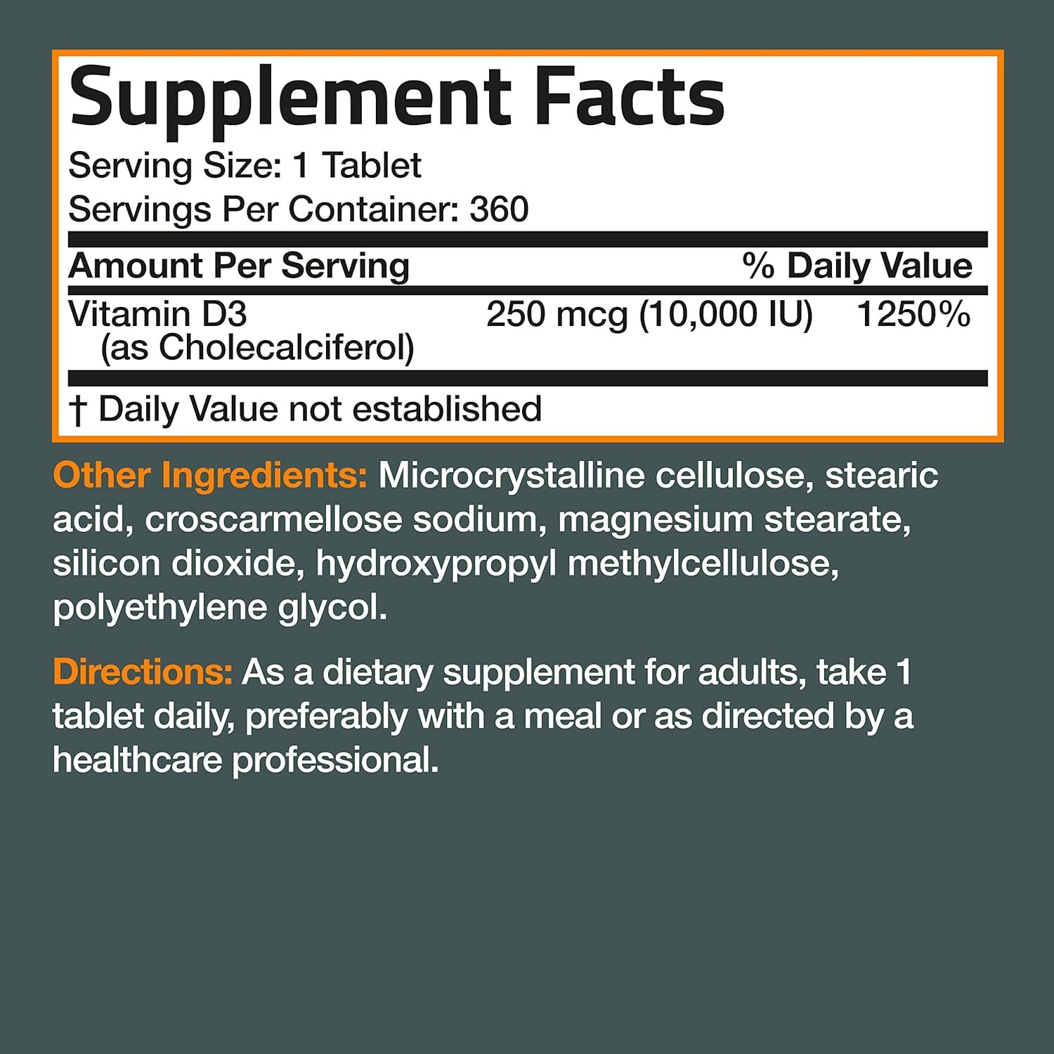 Vitamin D3 10,000 IU (250 MCG) 1 Year Supply for Healthy Muscle Function and Imm