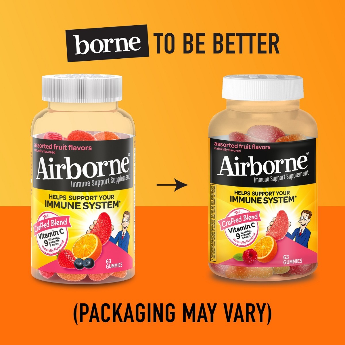 Airborne Immune Support Gummies with Vitamin C & Zinc – Assorted Fruit – 63ct