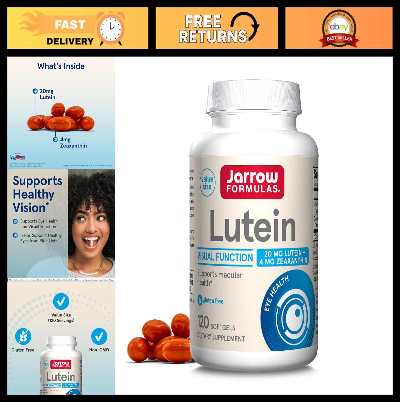 Lutein 20 mg Softgels – 120 Count – Eye Health Support with Zeaxanthin – 120 Ser