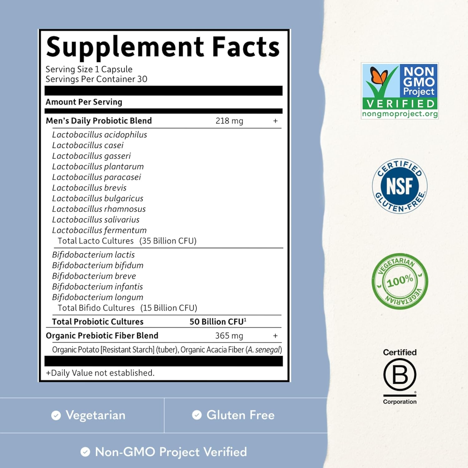 50 Billion CFU Dr Formulated Probiotics for Men 15 Strains Garden of Life 30