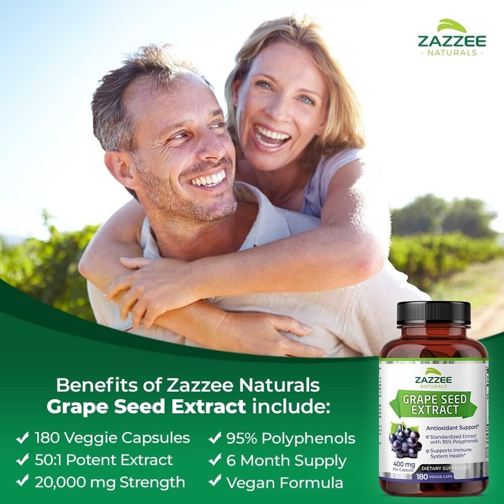 High-Potency 20,000 mg Grape Seed Extract – 180 Vegan Capsules, 95% Polyphenols