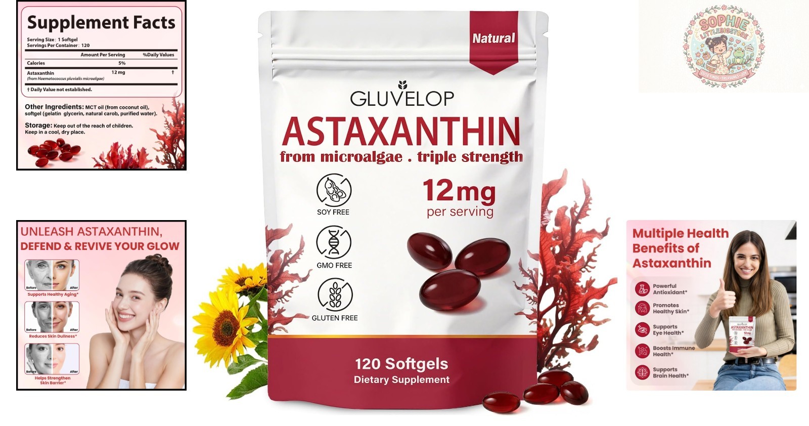 120 Count Astaxanthin 12mg Softgels – Antioxidant for Overall Wellness