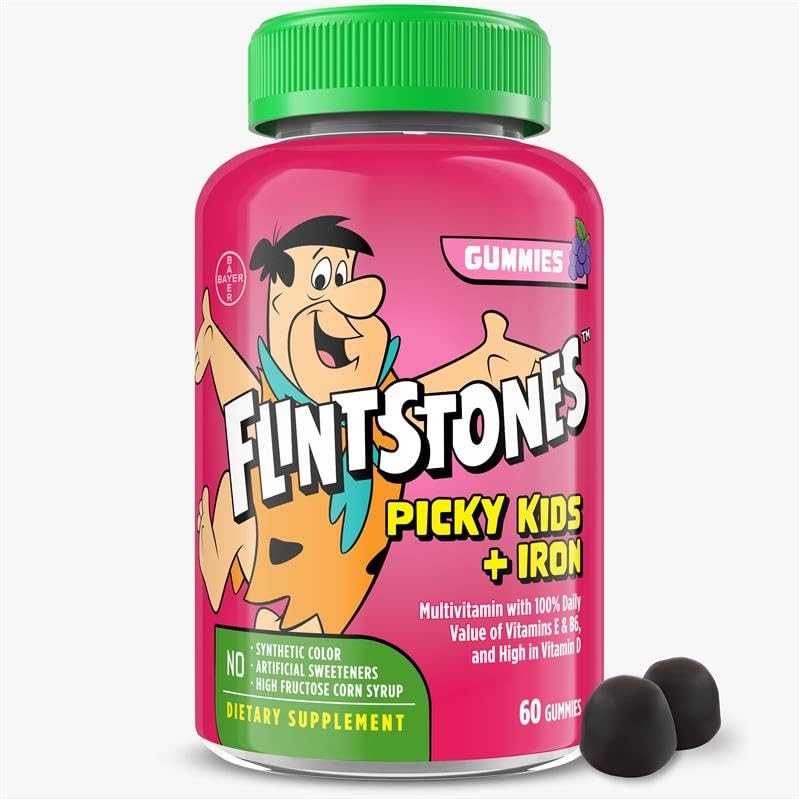 Flintstones Vitamins for Picky Kids + Iron, 60 Count (Pack of 1), Purple