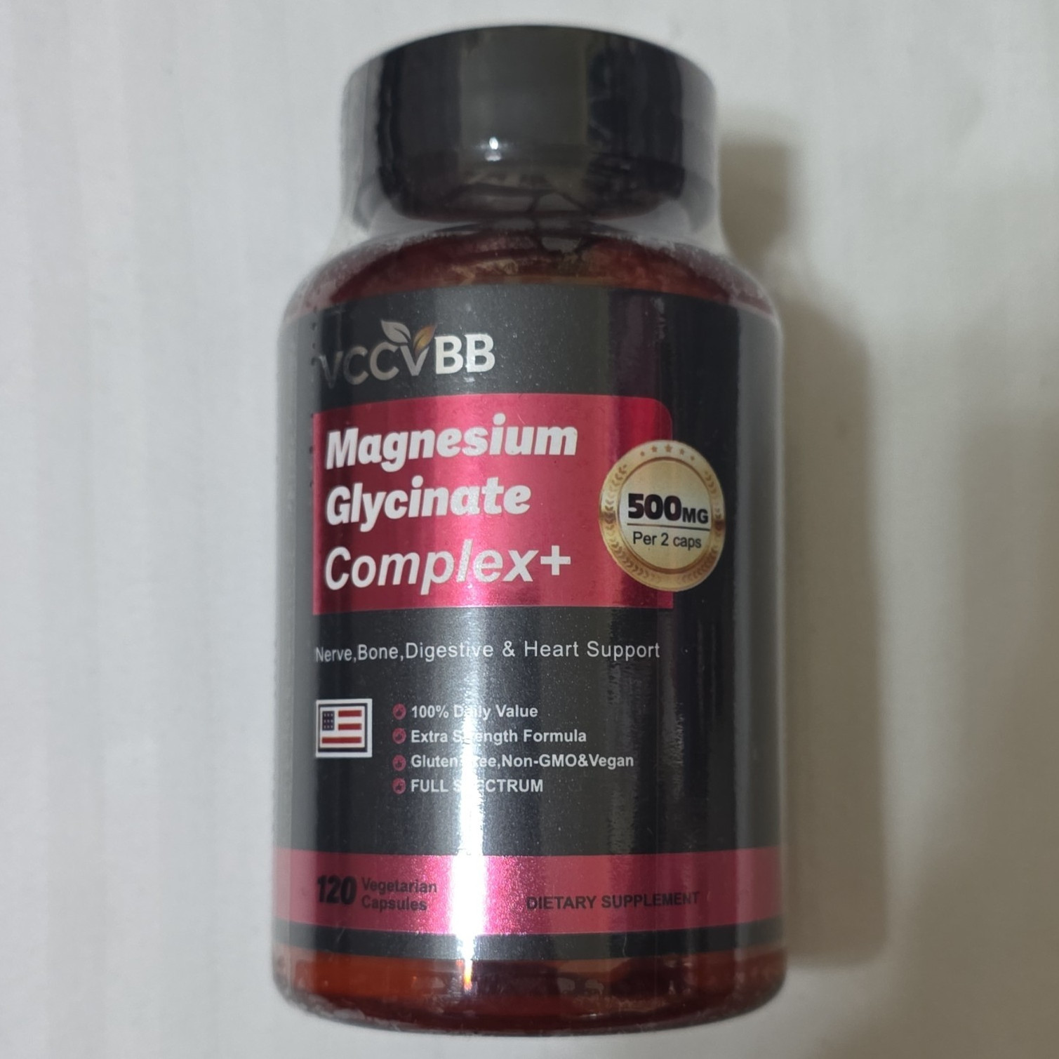 VCCVBB Magnesium Glycinate Complex+ 500mg 120 Capsules Vegan Gluten-Free