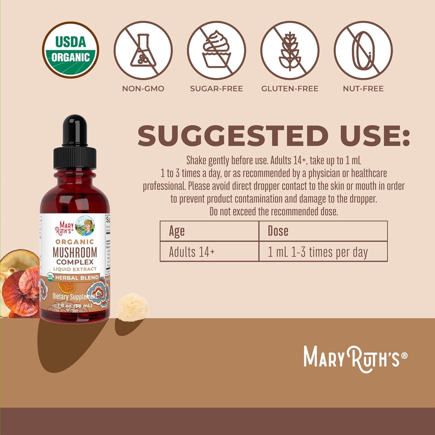 Mary Ruth’s Organic Mushroom Complex Liquid Extract 1 fl oz BB 10/2026