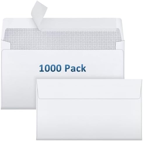 1000 Pack #6-3/4 Security Envelopes Self Seal – 3-5/8 x 6-1/2 Inch White Busines