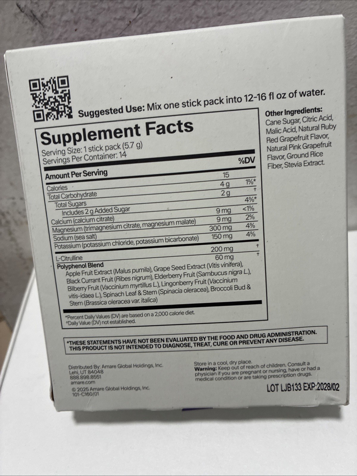 Amare Electro Grapefruit Hydration 14 Pack Electrolyte Powder Grapefruit New