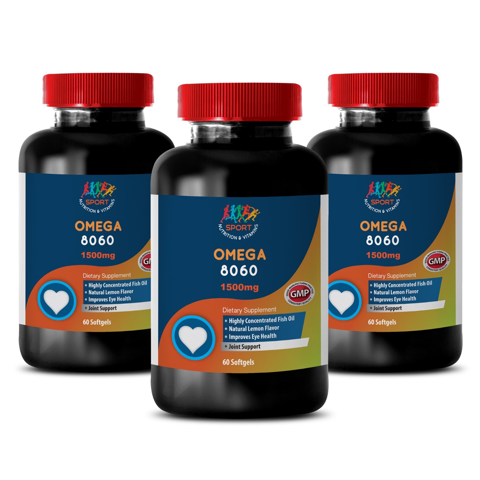 Omega-3 8060 Fish Oil Pharmaceutical Grade Supplement (3 Bottles 180 Softgels)