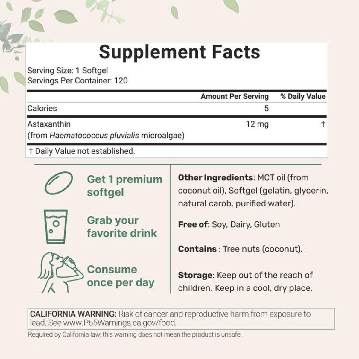 2X Astaxanthin 12mg 120gels Fresh Microalgae Source Antioxidant/Skin/Eye/Joint