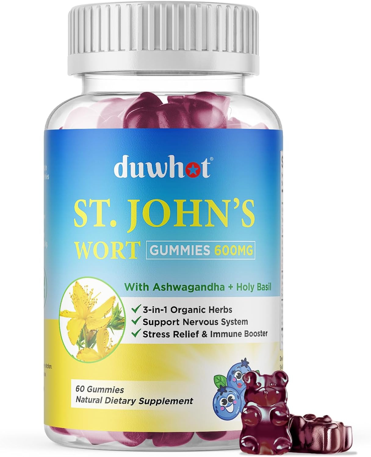 Duwhot St John’S Wort Gummies 600Mg, 3 in 1 Organic Herbal Supplements for Stres