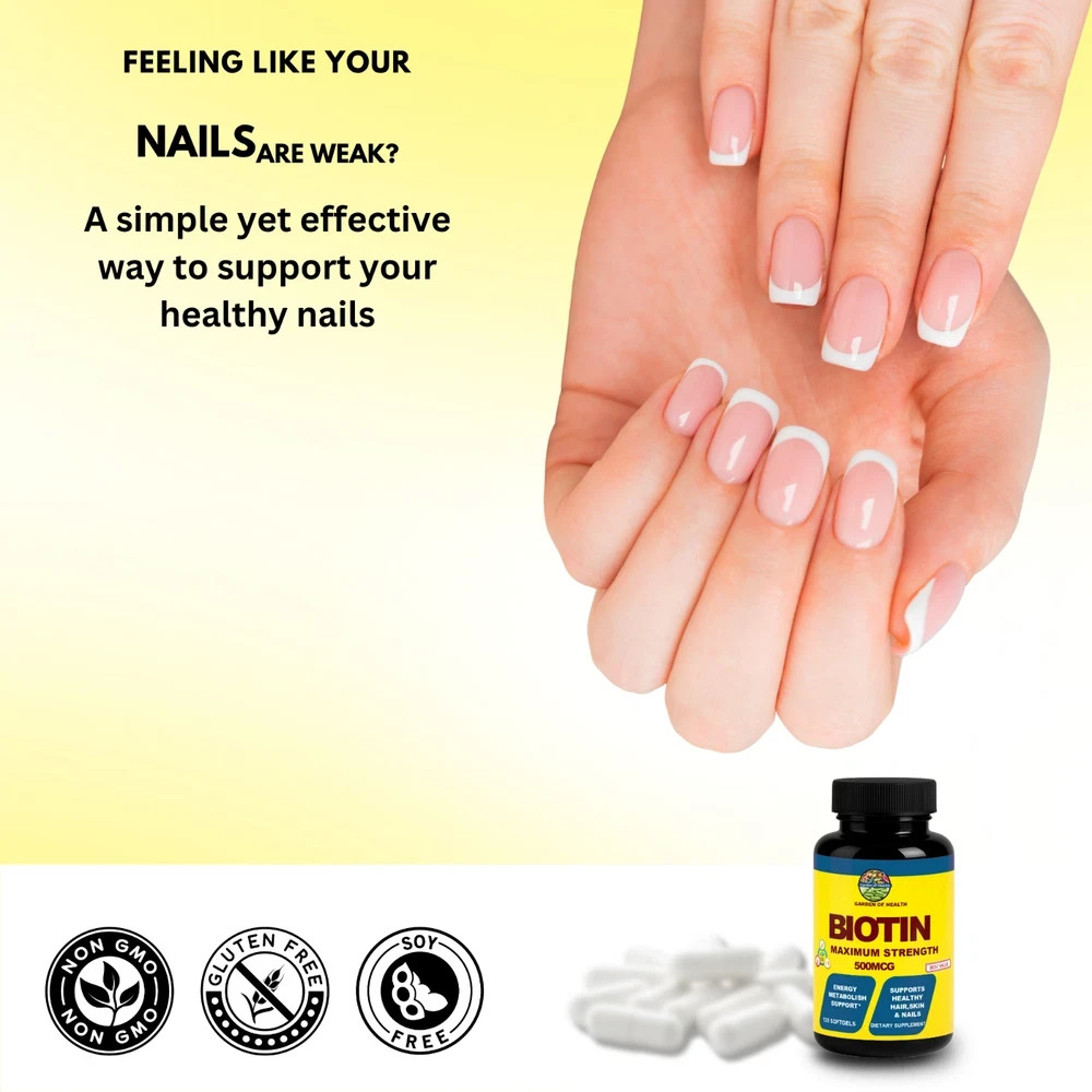 Biotin 500mcg Maximum Strength Hair Skin Nails Energy Support 120 Softgels