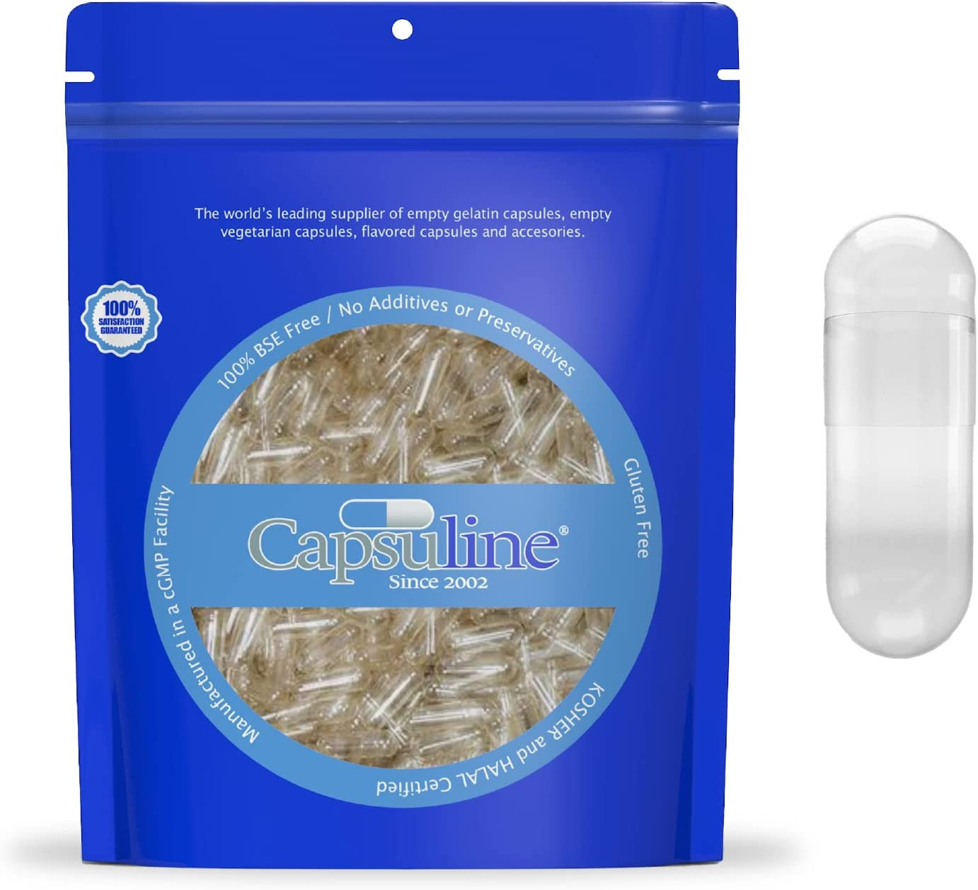 Capsuline Size 000 Empty Gelatin Capsules, Clear – 500 Count | Gluten Free, Kosh