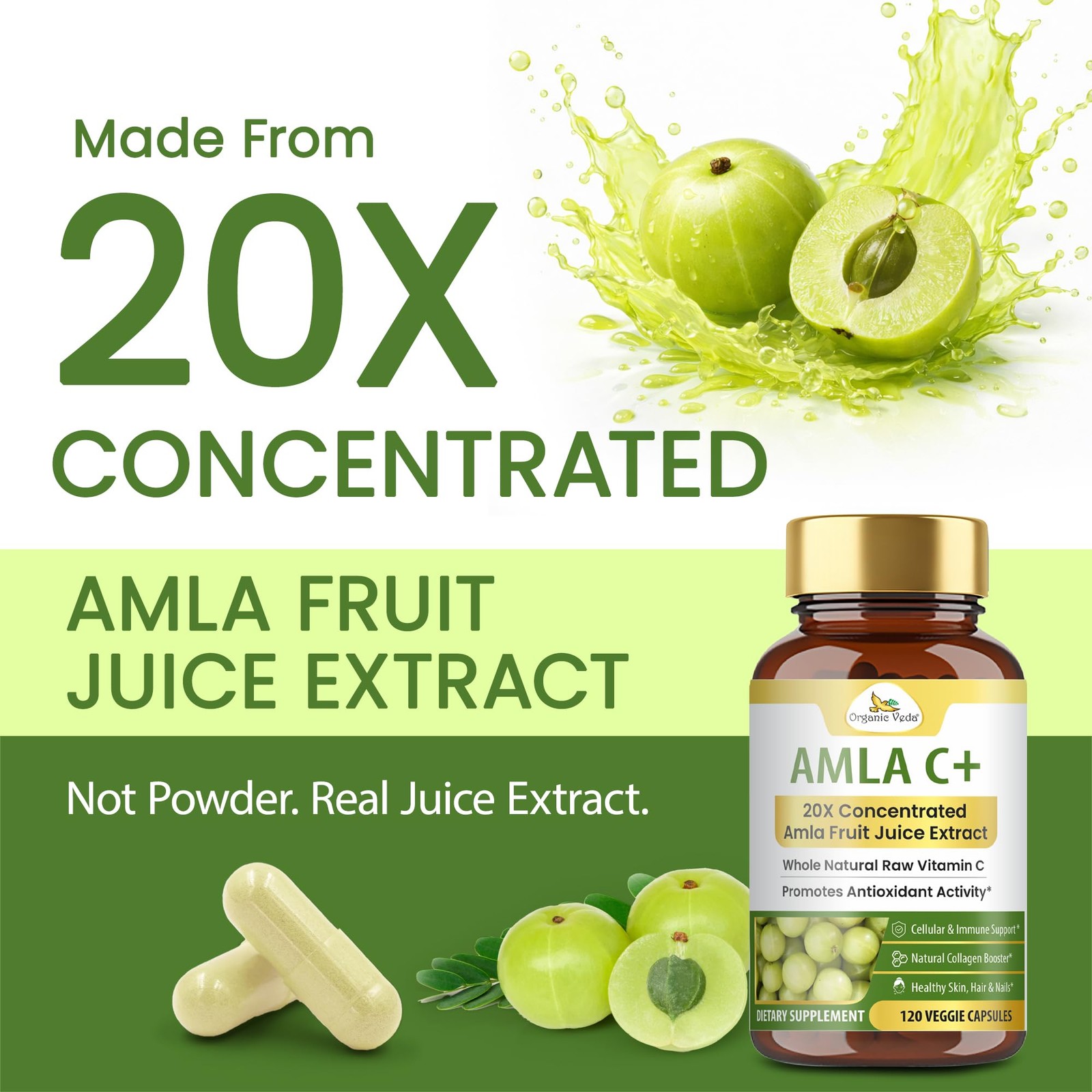 Organic Veda Amla Capsules 20 X Concentrated Amla Fruit Juice Extract Natural