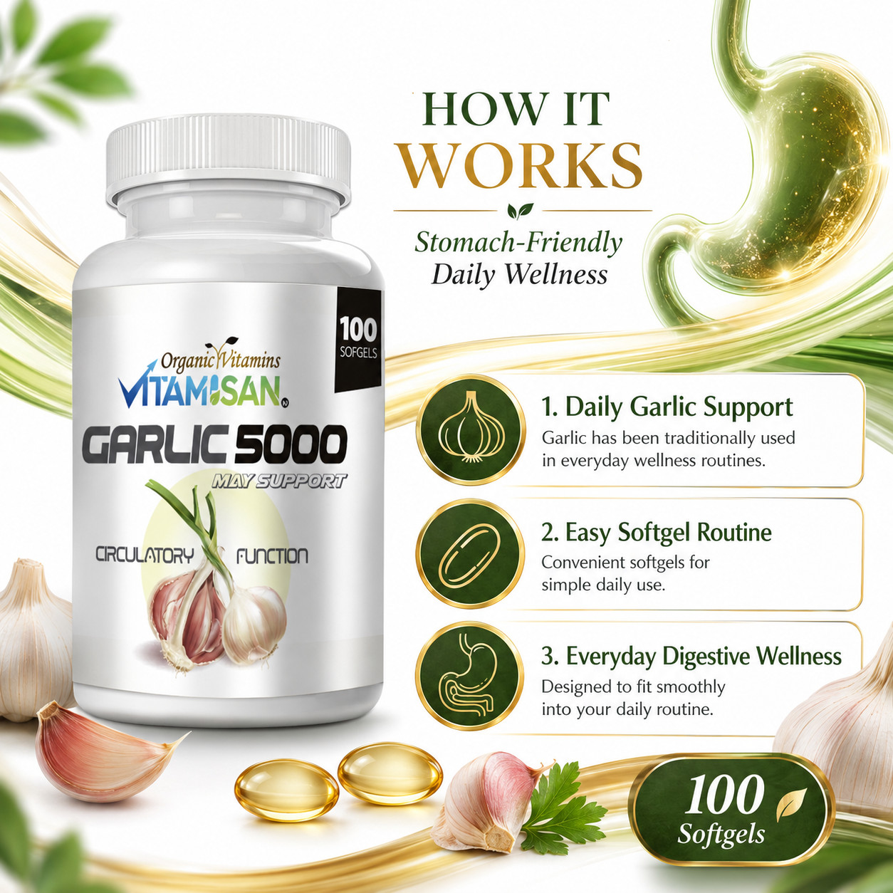 300 Garlic Capsules softgels intestinal support Ajo for intestinal support