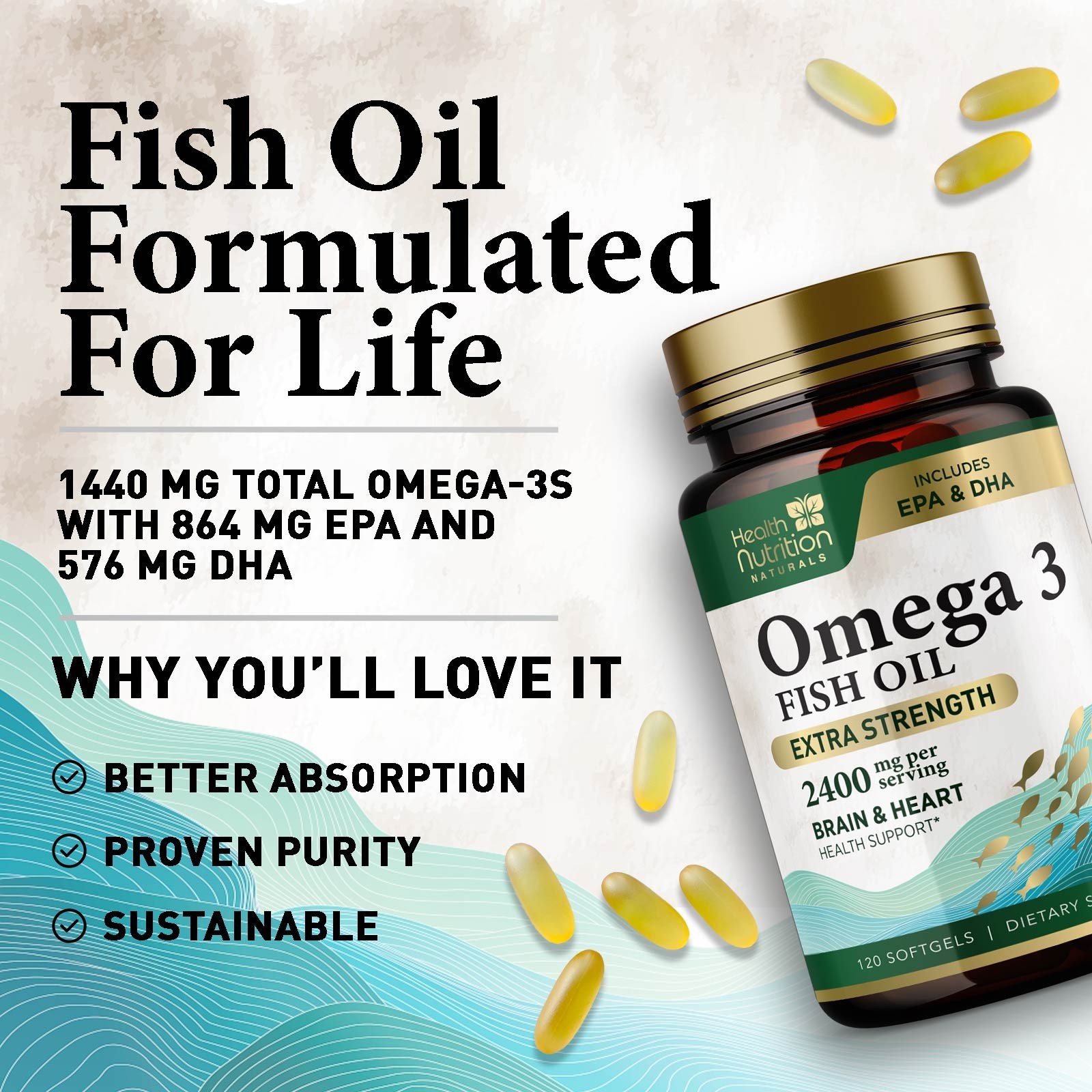 Omega 3 Fish Oil Capsules Triple Strength 2000mg EPA & DHA