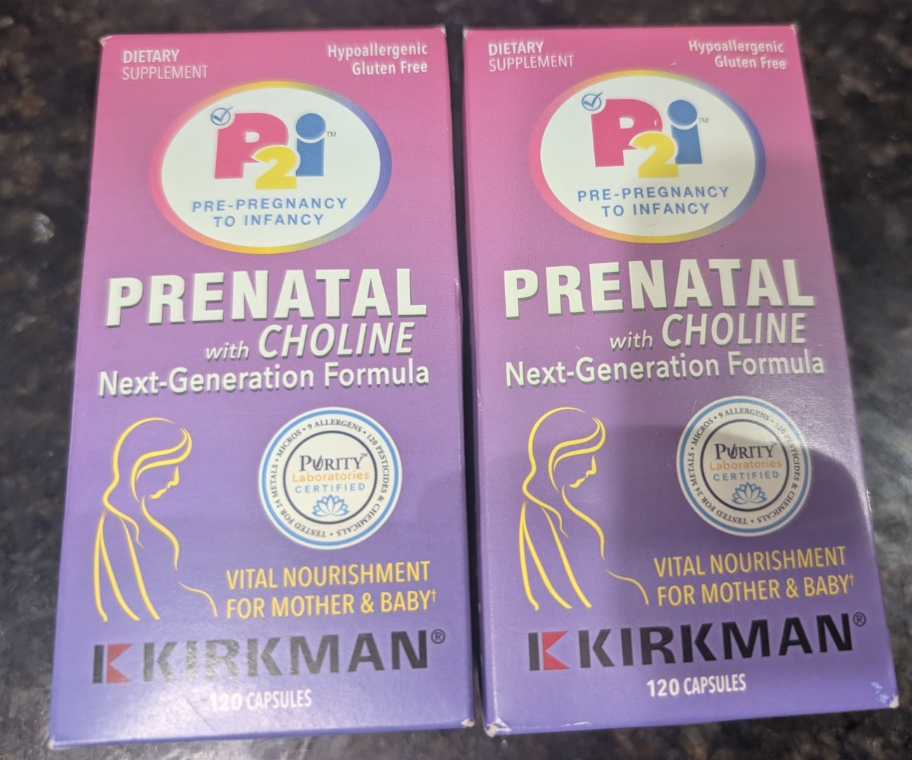LOT OF 2 Kirkman P2i Prenatal Vitamins for Women, Multivitamin Choline 240ct