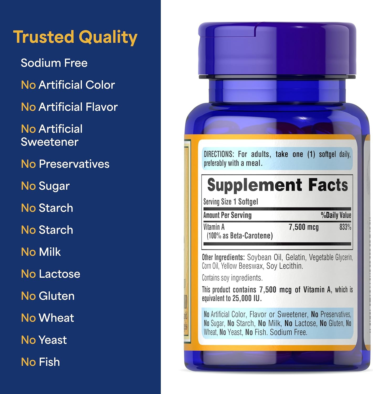 Beta Carotene 7500mcg Softgels, Antioxidant & Eye Support, 100 Count