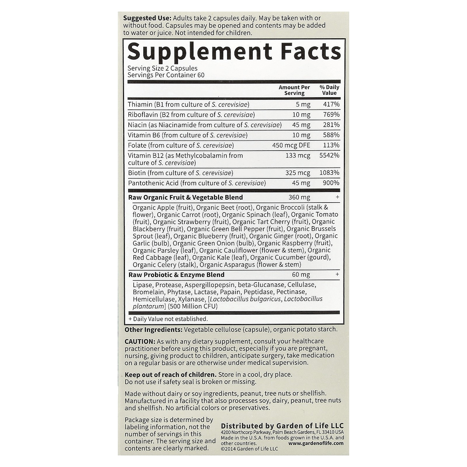 Garden of Life Vitamin Code Raw B-Complex 120 Vegan Caps Gluten-Free, Kosher, No