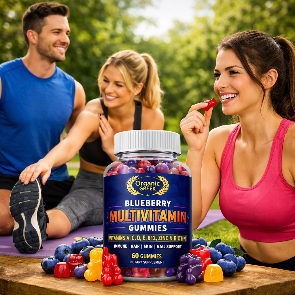 Blueberry Organic Greek® Multivitamin Vitamin A, C, D, E, Zinc, B12, Biotin more