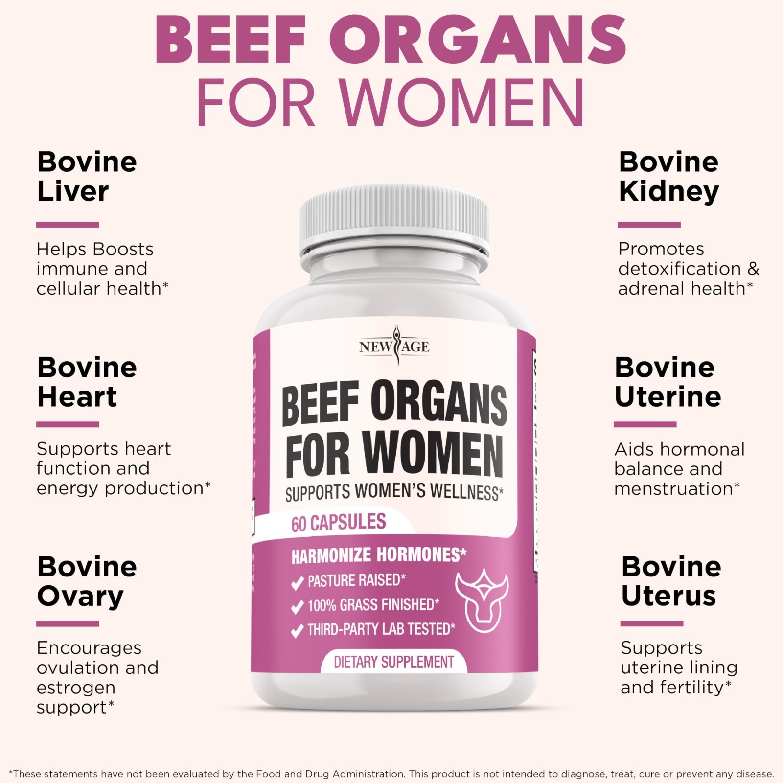 Beef Organ Supplement for Women – Liver, Kidney, Heart & Uterus – Energy & Healt