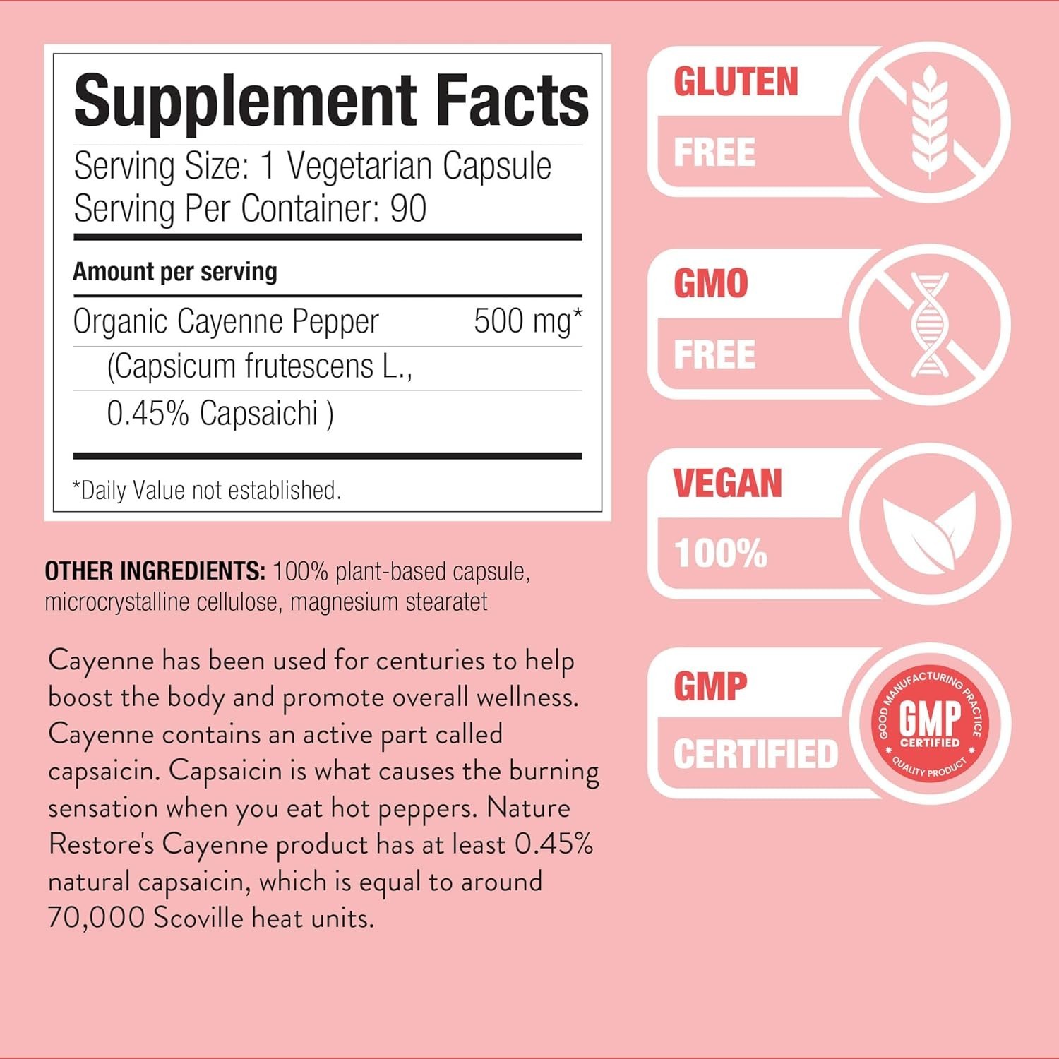 Cayenne Pepper Supplement – 70,000 Scoville Heat Units, 90 Capsules for Energy