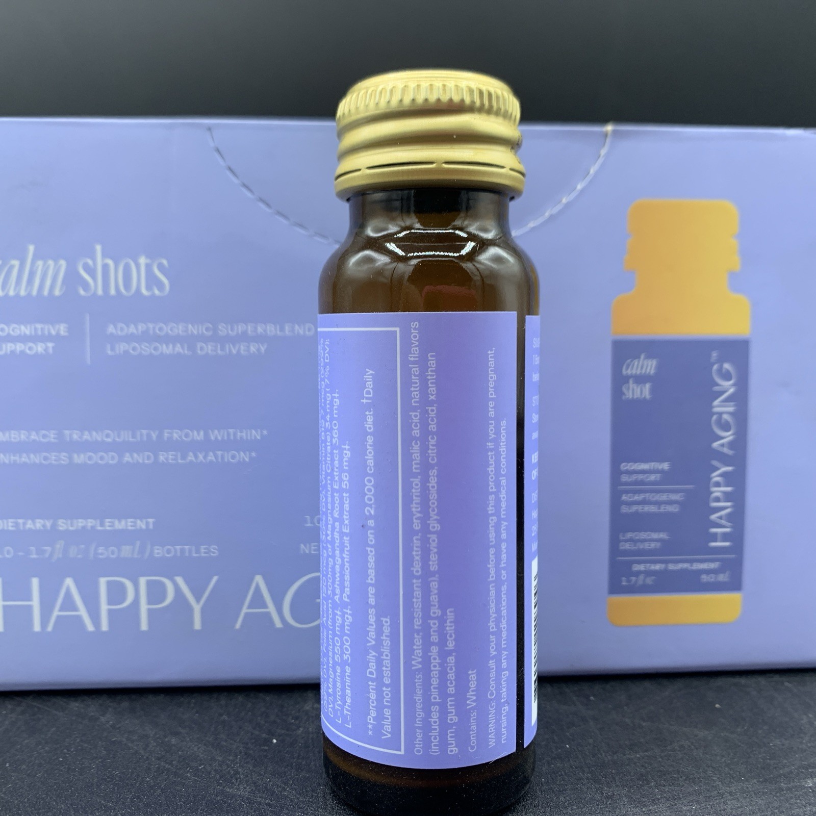 HAPPY AGING Calm Shots|Cognitive Support, 10- 1.7oz Bottles EXP 06/15/2026