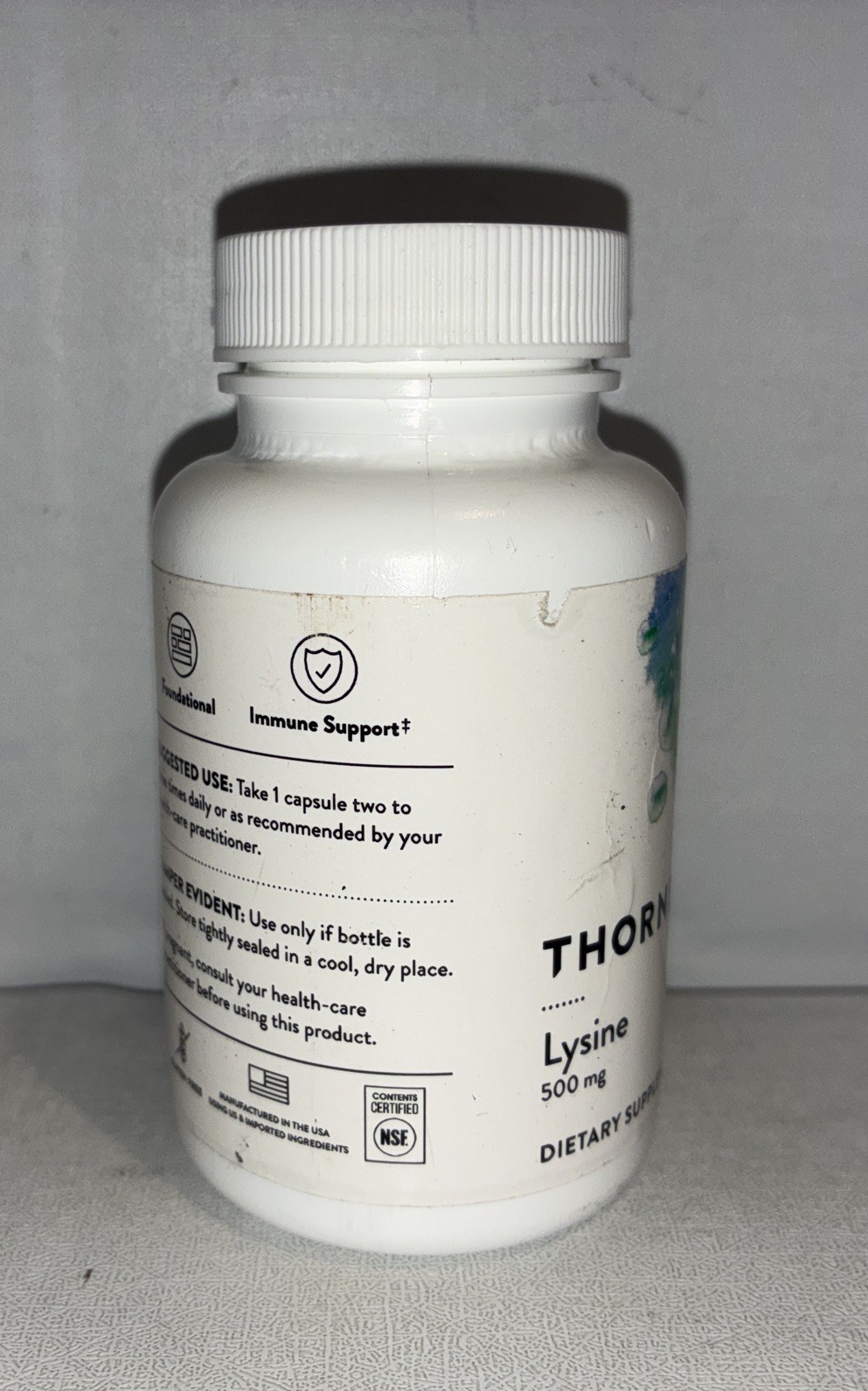 Thorne L-Tyrosine 500mg 60 Count Exp 01/2029/slightly Damaged Outer Packaging