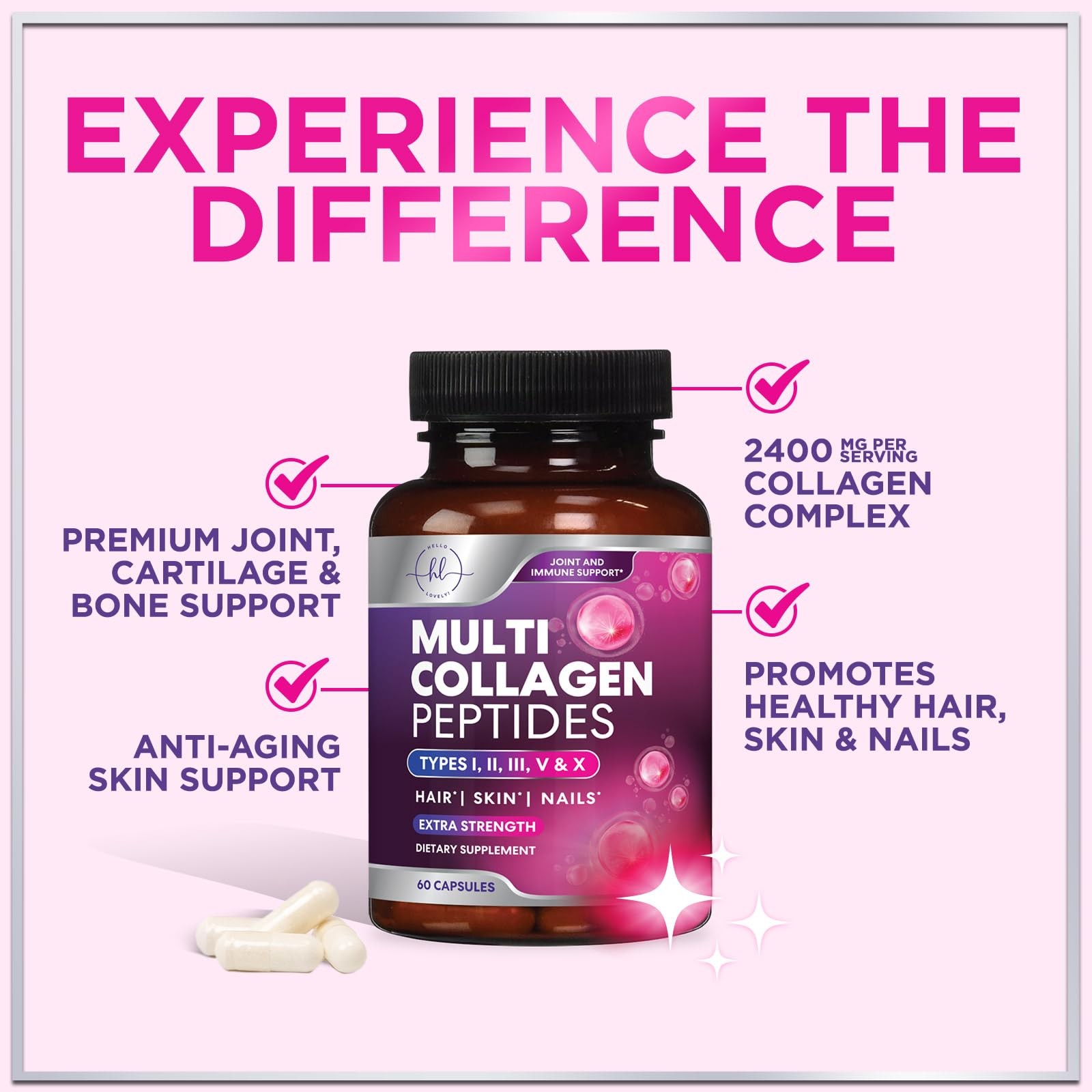 Multi Collagen Peptides – Hydrolyzed Collagen Types I, II, III, V, X – Best H…